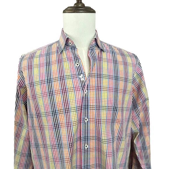 Bugatchi Uomo Pastel Plaid Button Down Men's M Classic Fit Designer Shirt Preppy - Picture 1 of 14